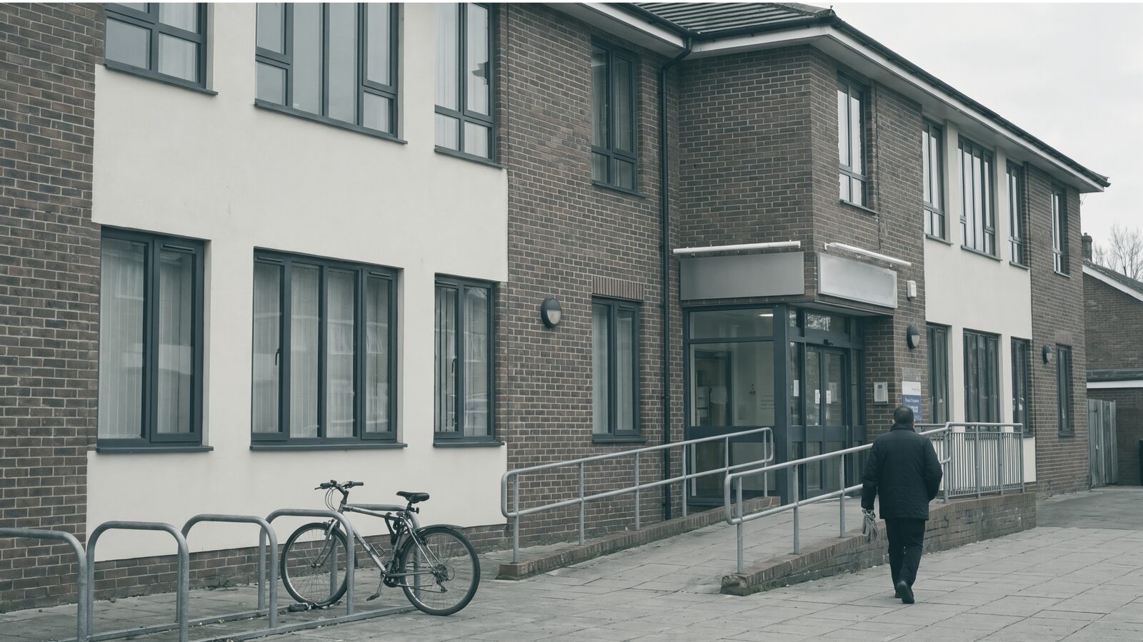 Illustration of a modern British health-centre building